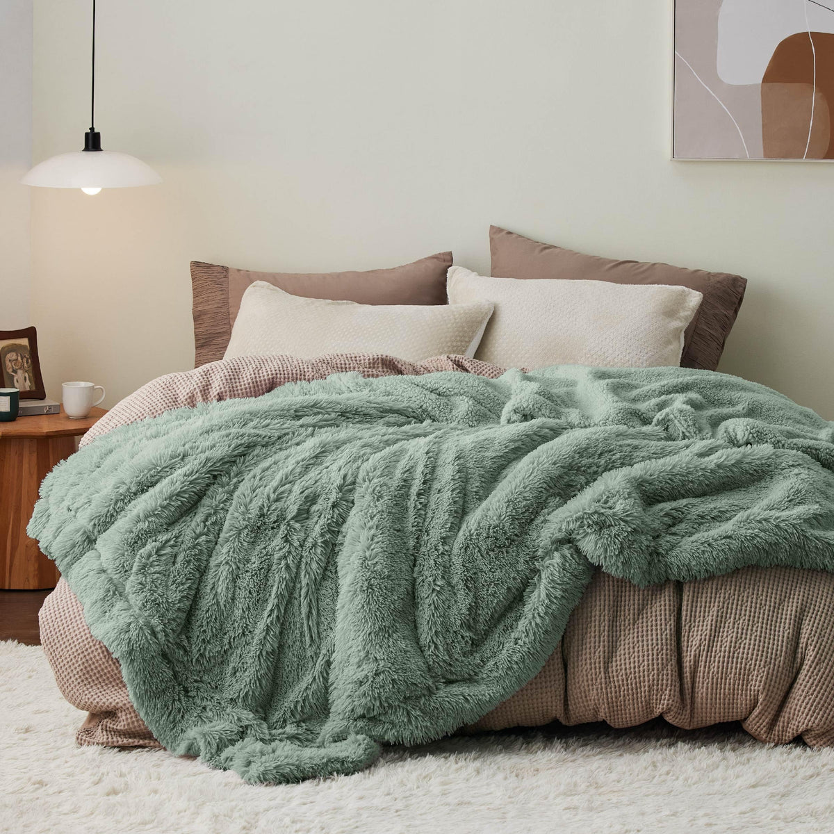 Bedsure front view of sage green king blanket showing full coverage and modern color
