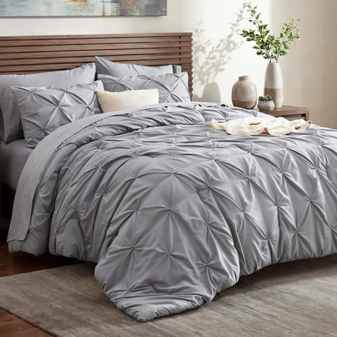 Bedsure front view of full grey 7-piece set showing cohesive luxury