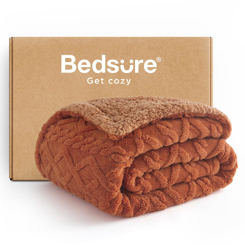 Bedsure front view of orange throw showing cozy and stylish appeal