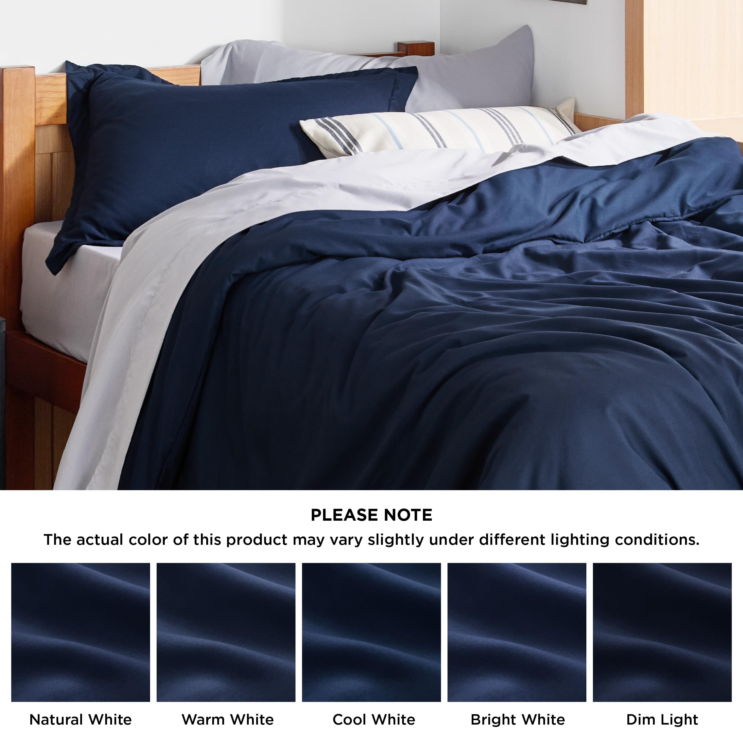 Bedsure full bed styled in navy showing contemporary look and room-enhancing benefit