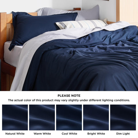 Bedsure full bed styled in navy showing contemporary look and room-enhancing benefit