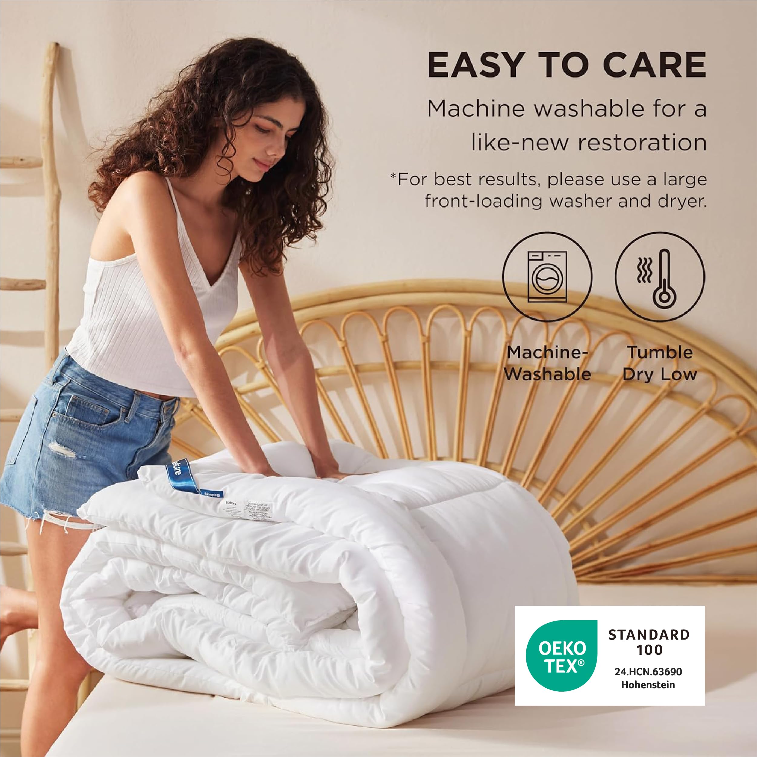 Bedsure comforter inside a duvet cover to show easy styling switch