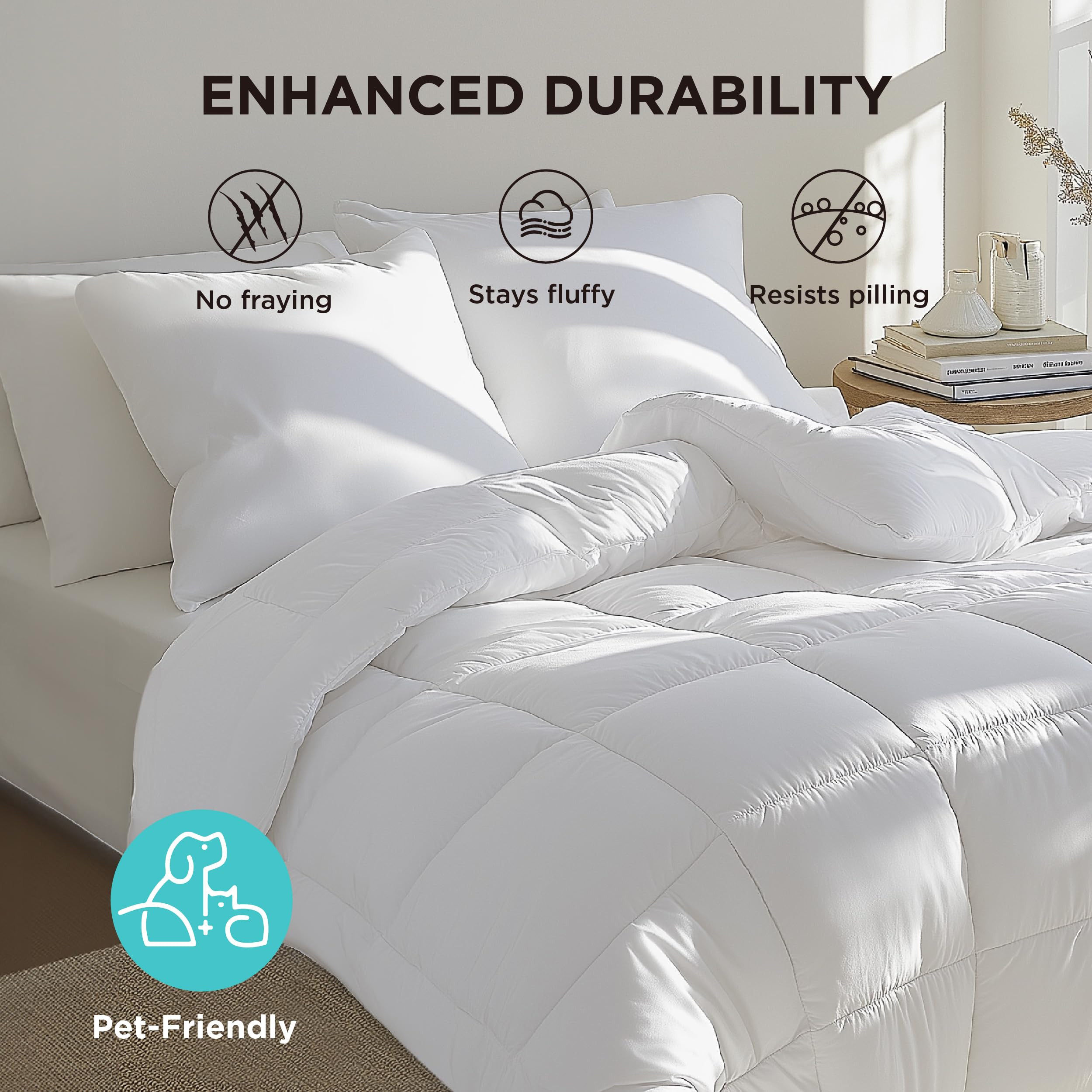 Bedsure comforter beside measuring tape showing true full-size fit