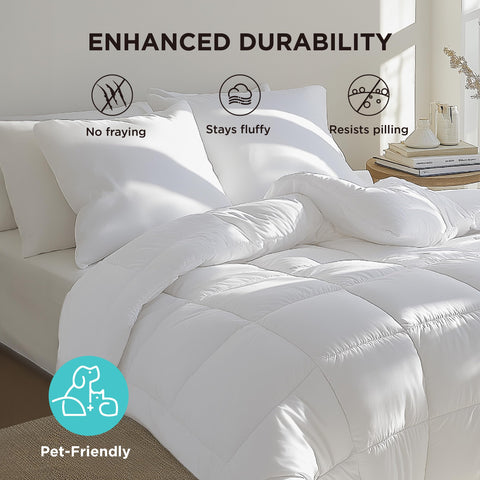 Bedsure comforter beside measuring tape showing true full-size fit