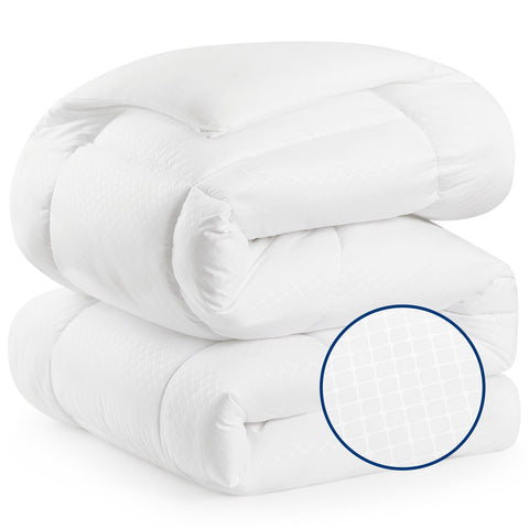 Bedsure full comforter front view showing ivory color and inviting loft