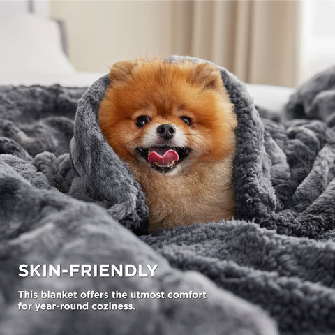 Bedsure close-up faux fur pile highlighting softness for touch comfort