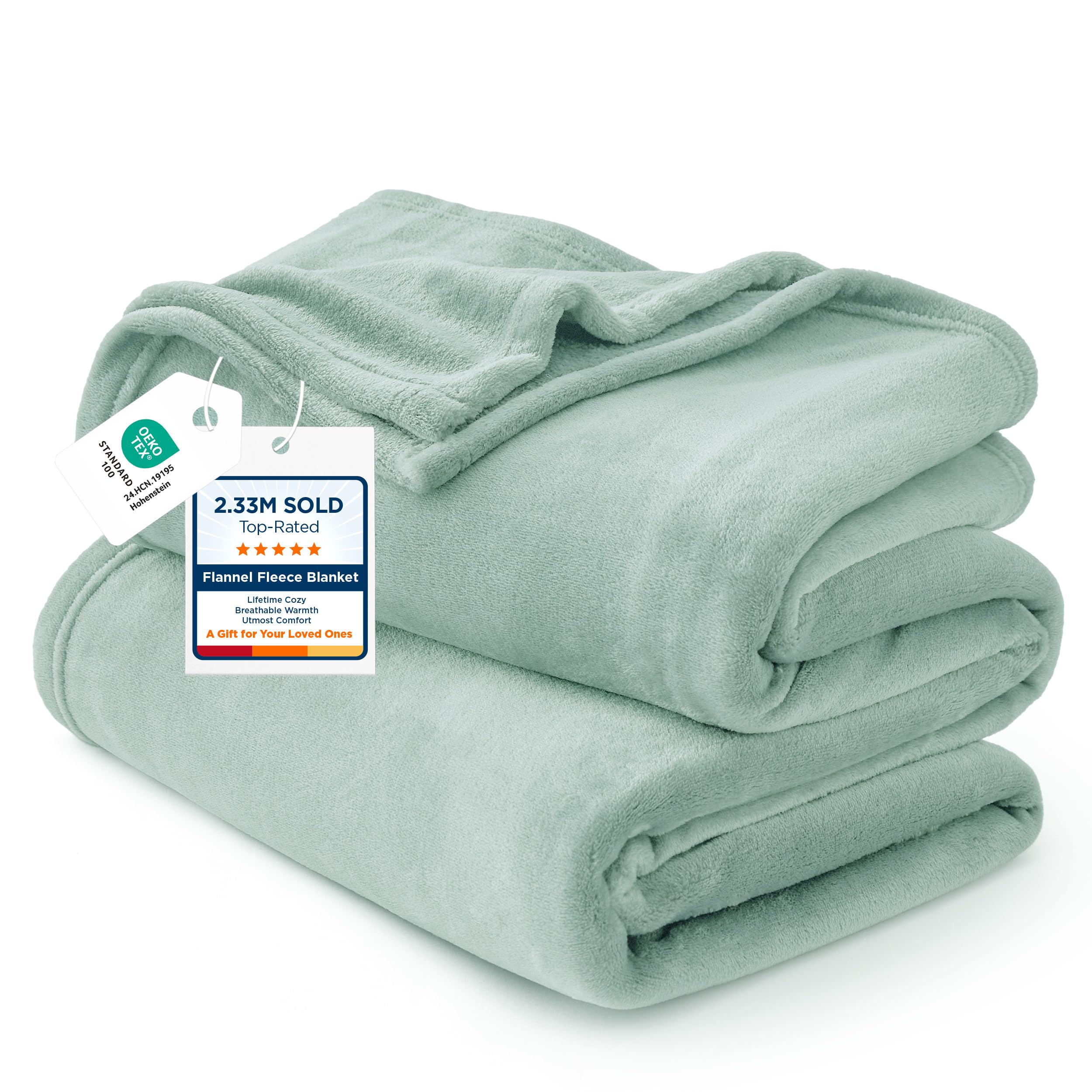 Bedsure blanket front view showing sage color and full 84x90 coverage for comfortable sleep