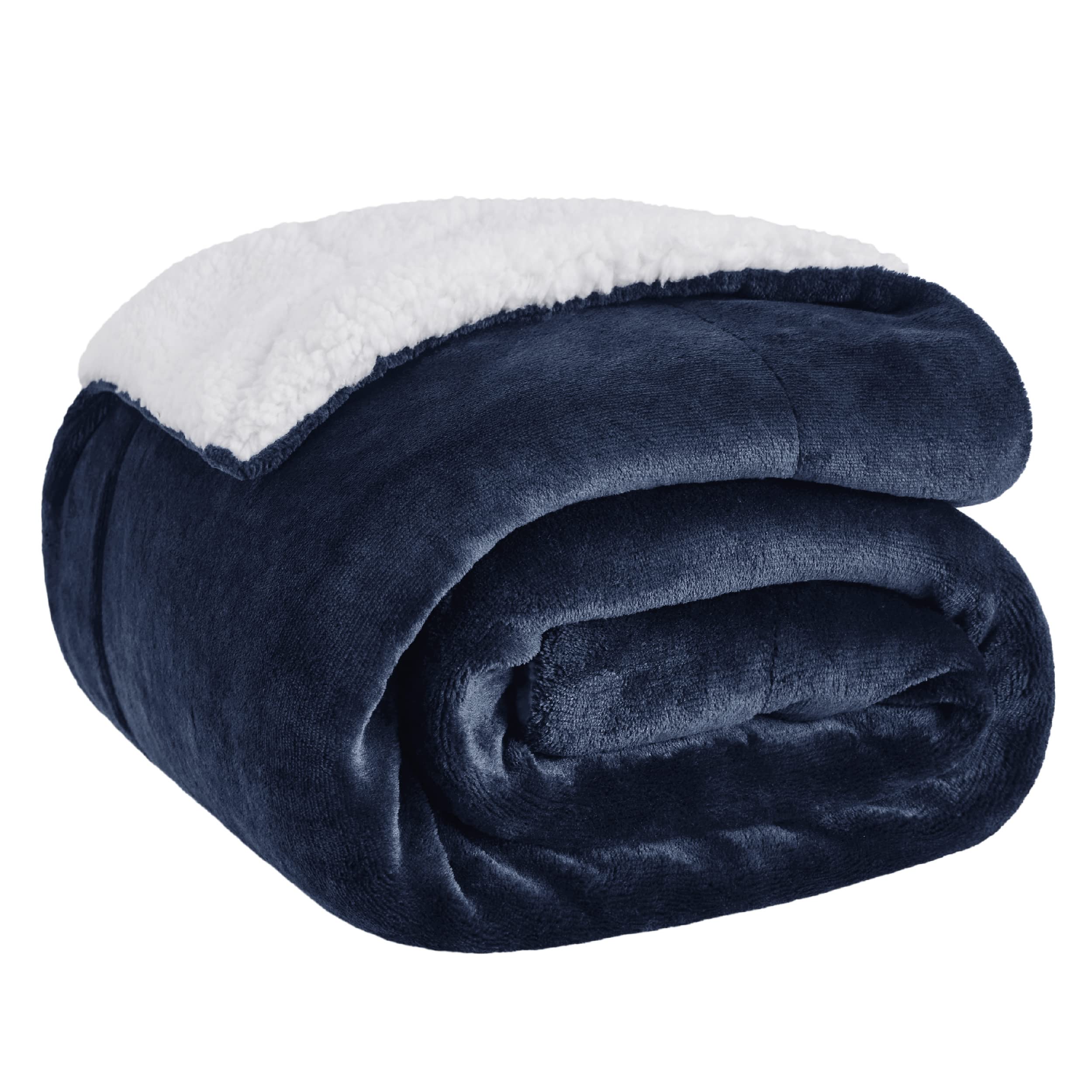 Bedsure twin throw front folded in navy showing neat finish and cozy look