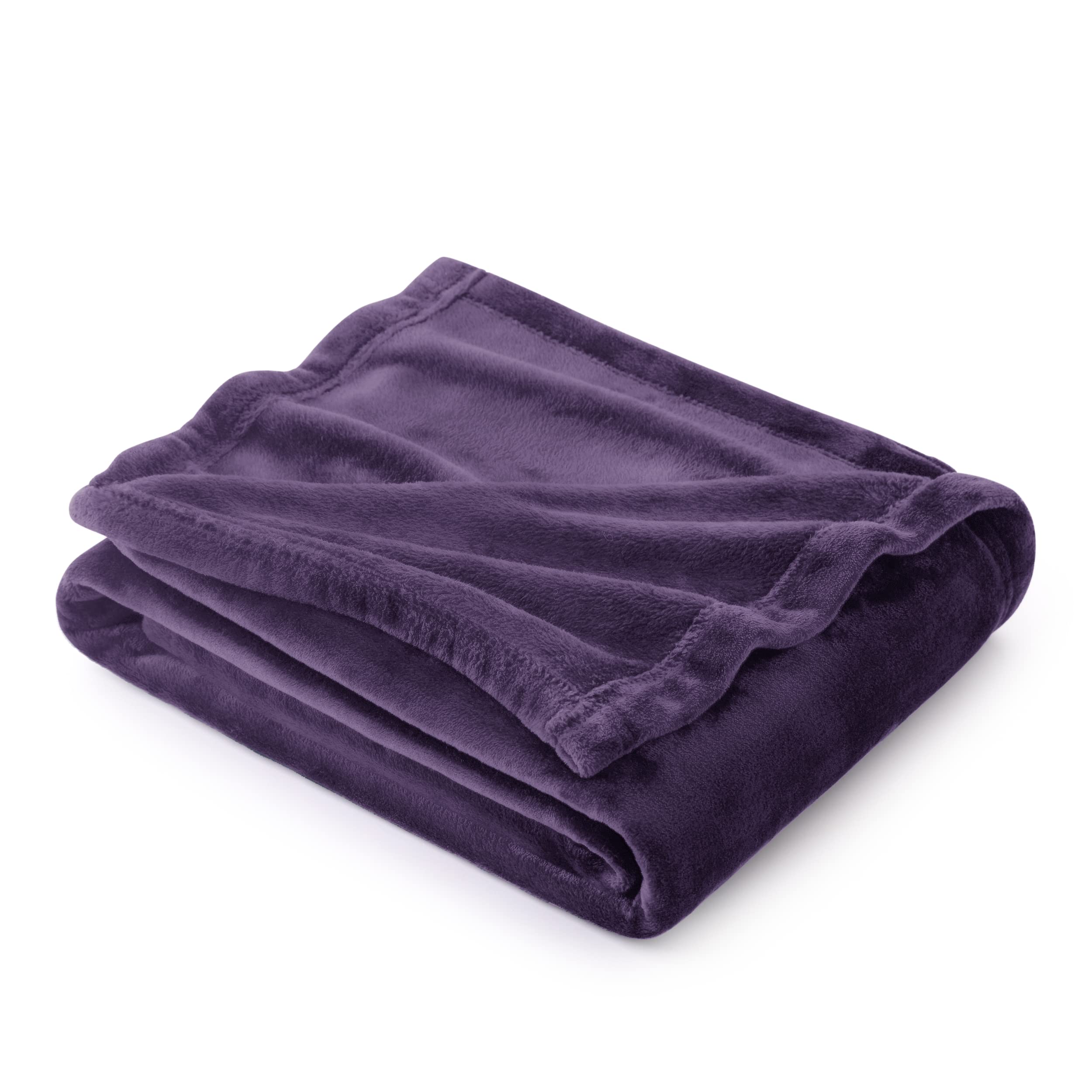 Bedsure GentleSoft front view showing purple blanket and neat finish for comfort