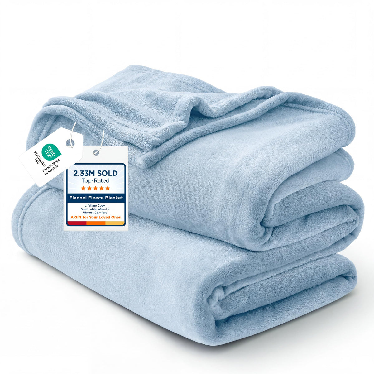 Bedsure GentleSoft front view showing light blue blanket and cozy appeal