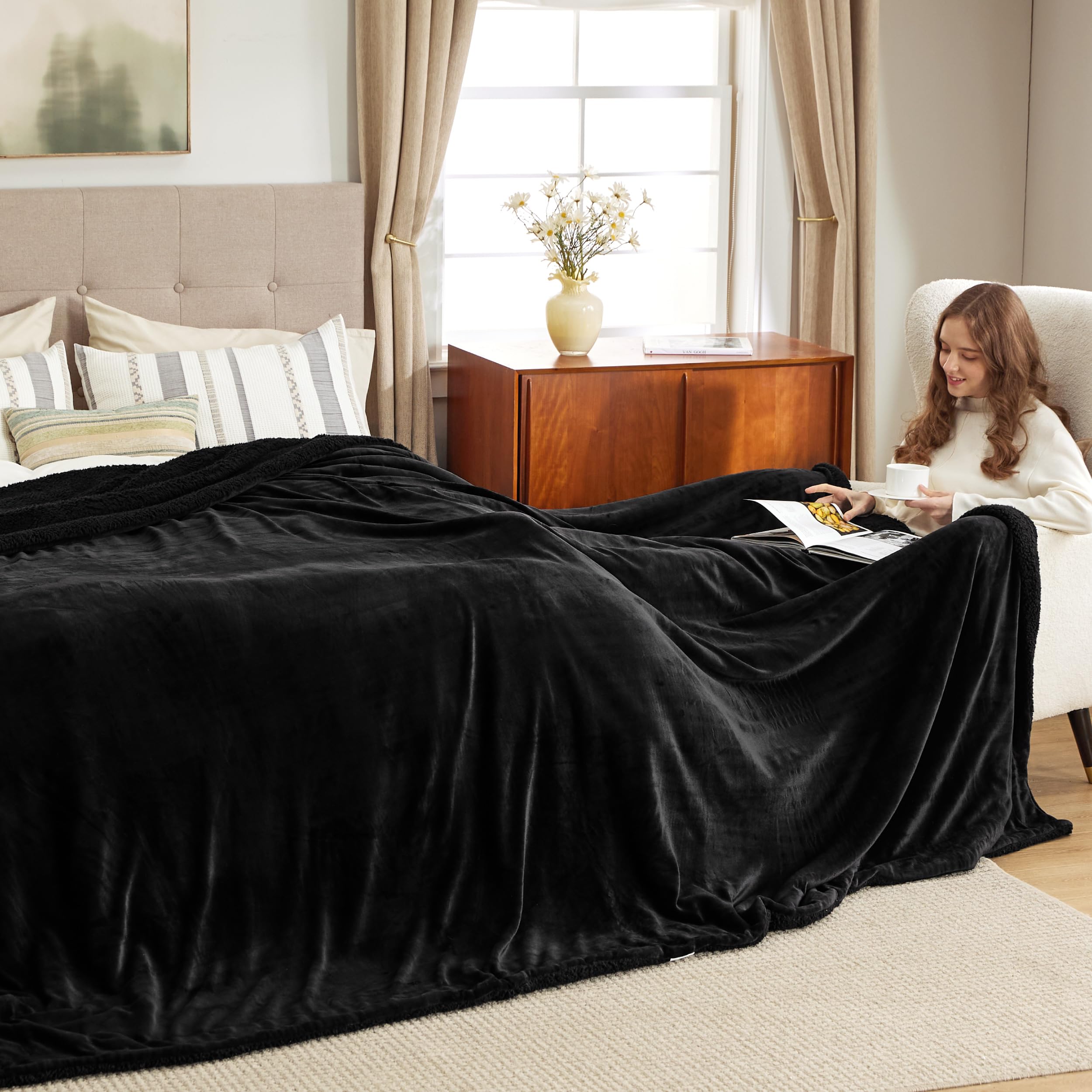 Bedsure gentleSoft draped on a California king bed for full coverage benefit