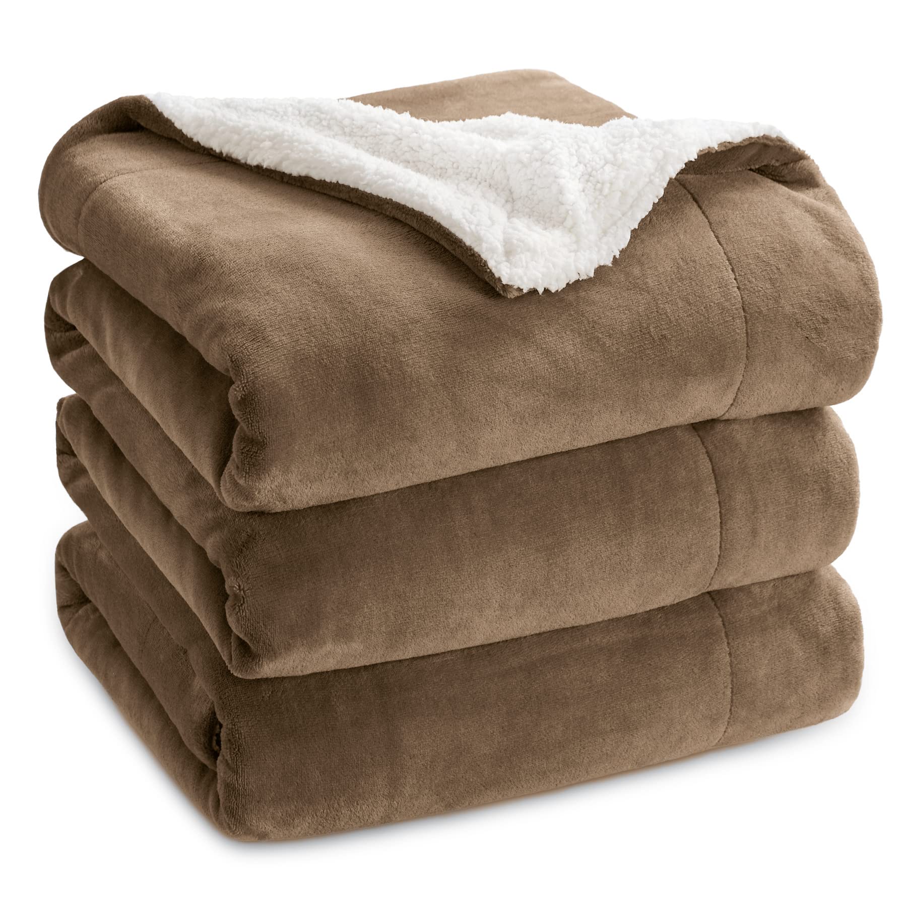 Bedsure front view displaying camel color and smooth flannel for cozy touch