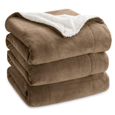 Bedsure front view displaying camel color and smooth flannel for cozy touch