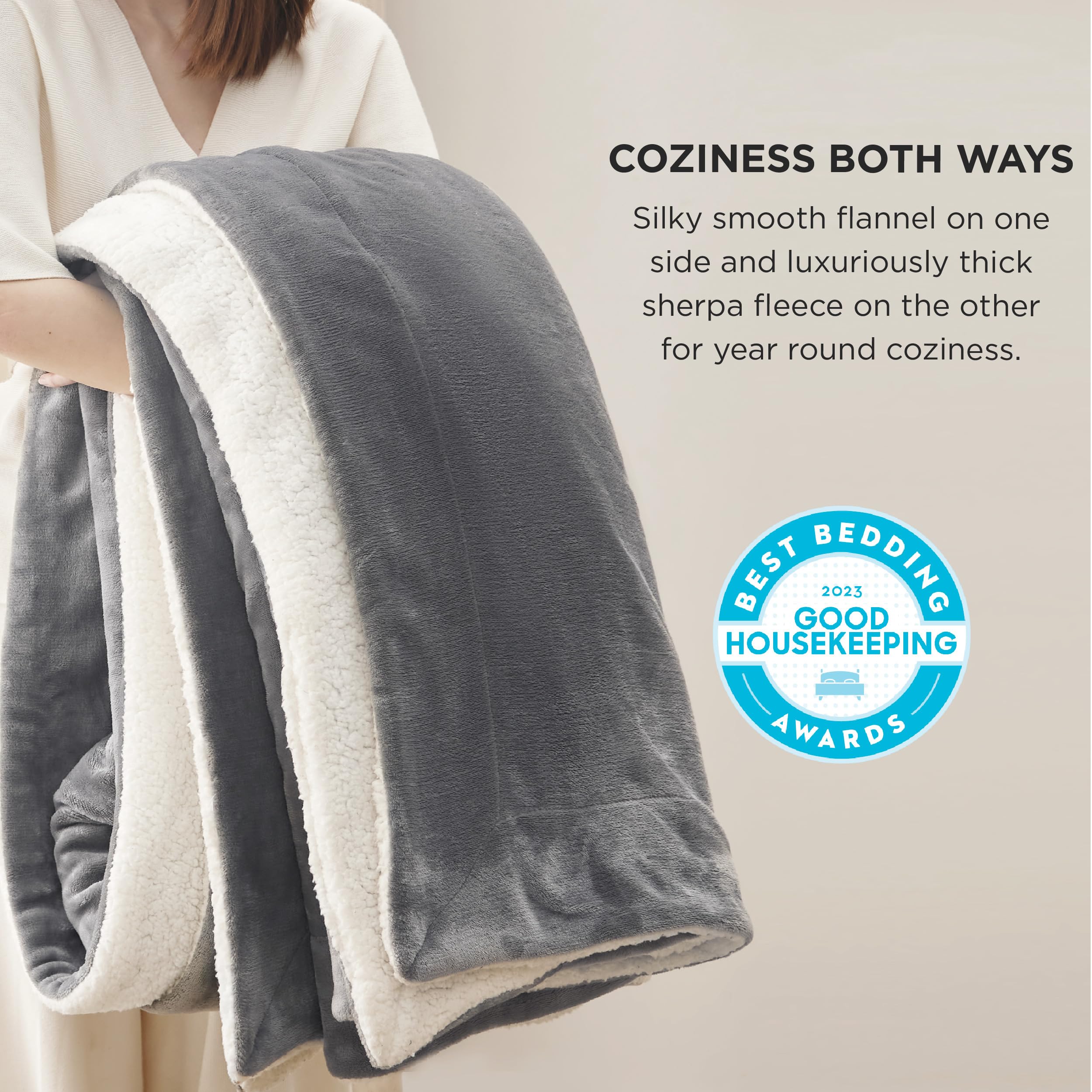 Bedsure throw styled on queen bed showing generous drape and bedroom appeal