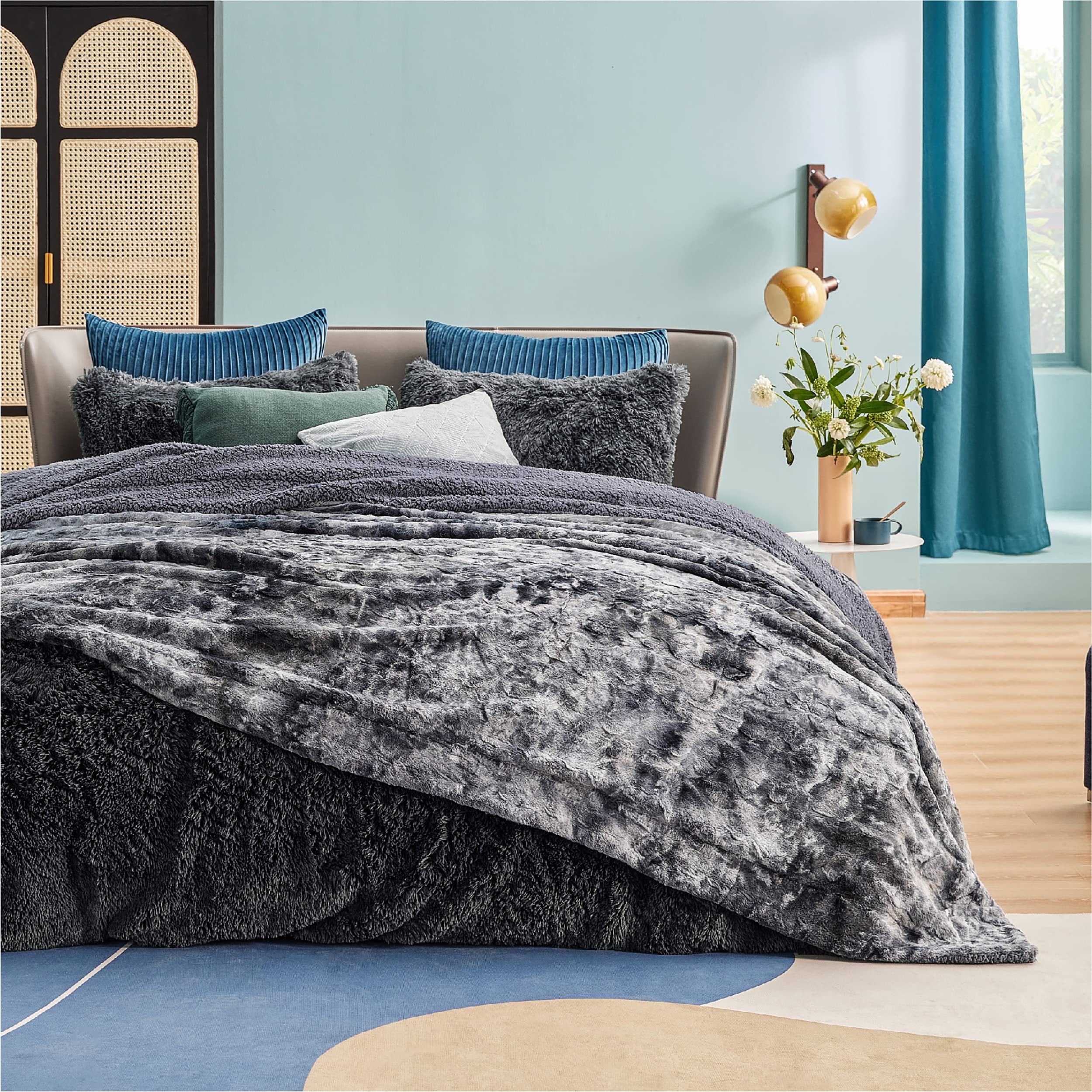Bedsure on sofa with person lounging showing shared comfort and style