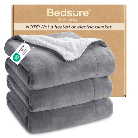 Bedsure blanket front view showing full grey queen coverage and cozy warmth
