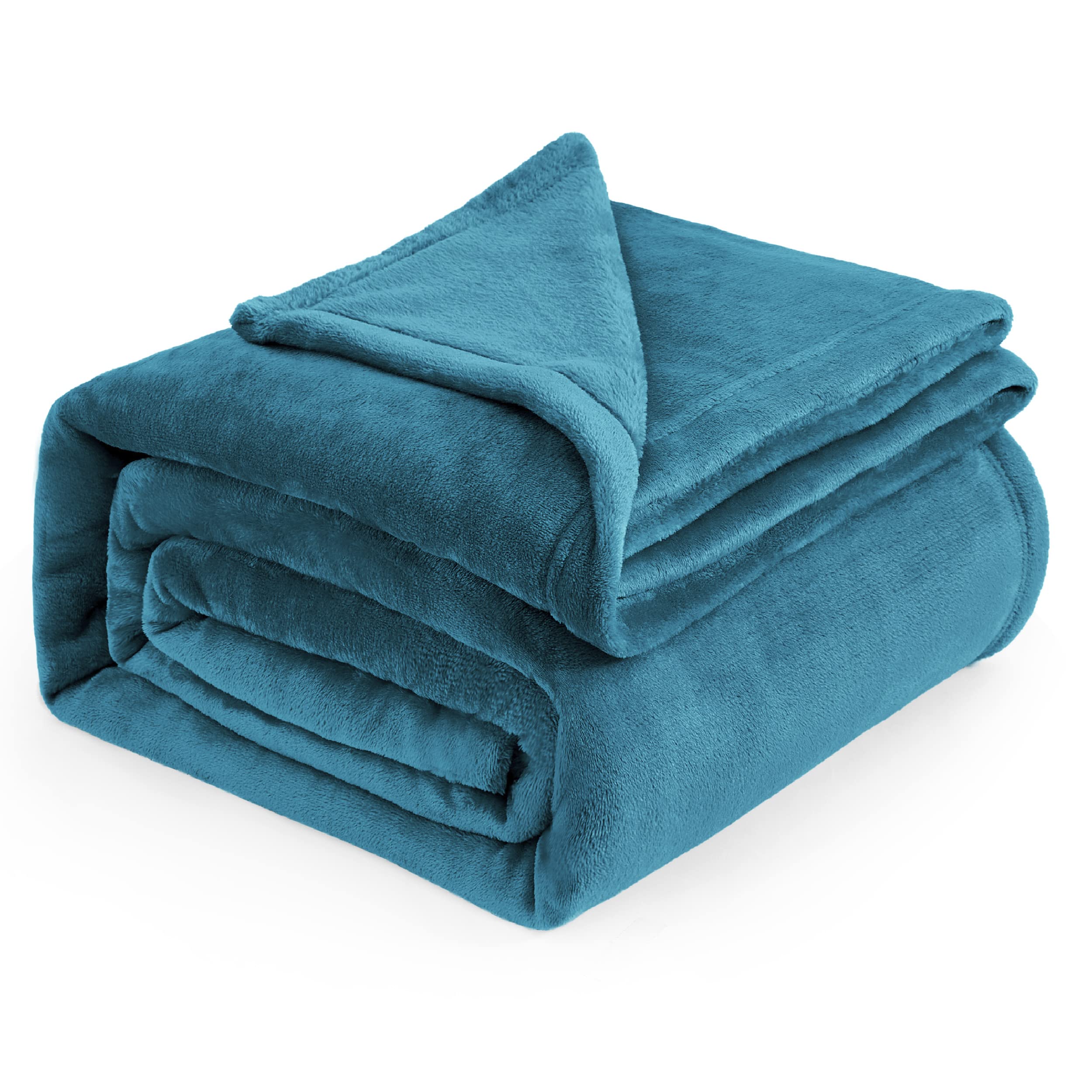 Bedsure teal blanket front view showing plush microfiber and generous coverage