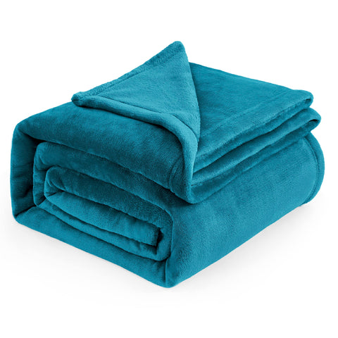 Bedsure teal blanket front view showing plush microfiber and generous coverage