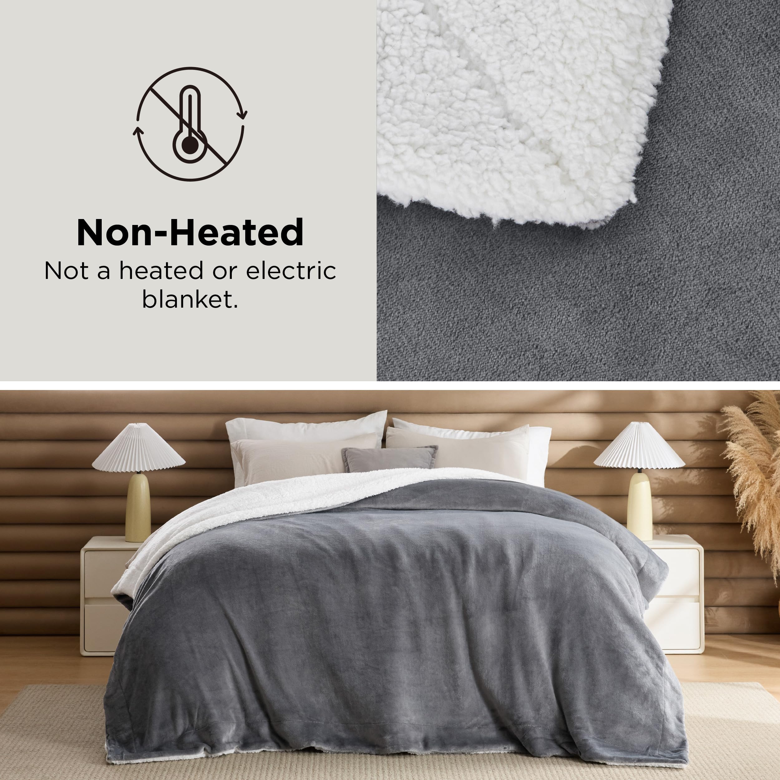Bedsure Sherpa backing close-up highlighting plush loft and insulating comfort