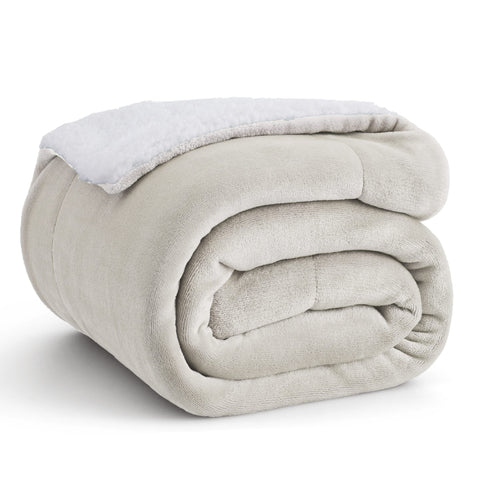 Bedsure blanket front view showing linen color and neat edges for cozy styling