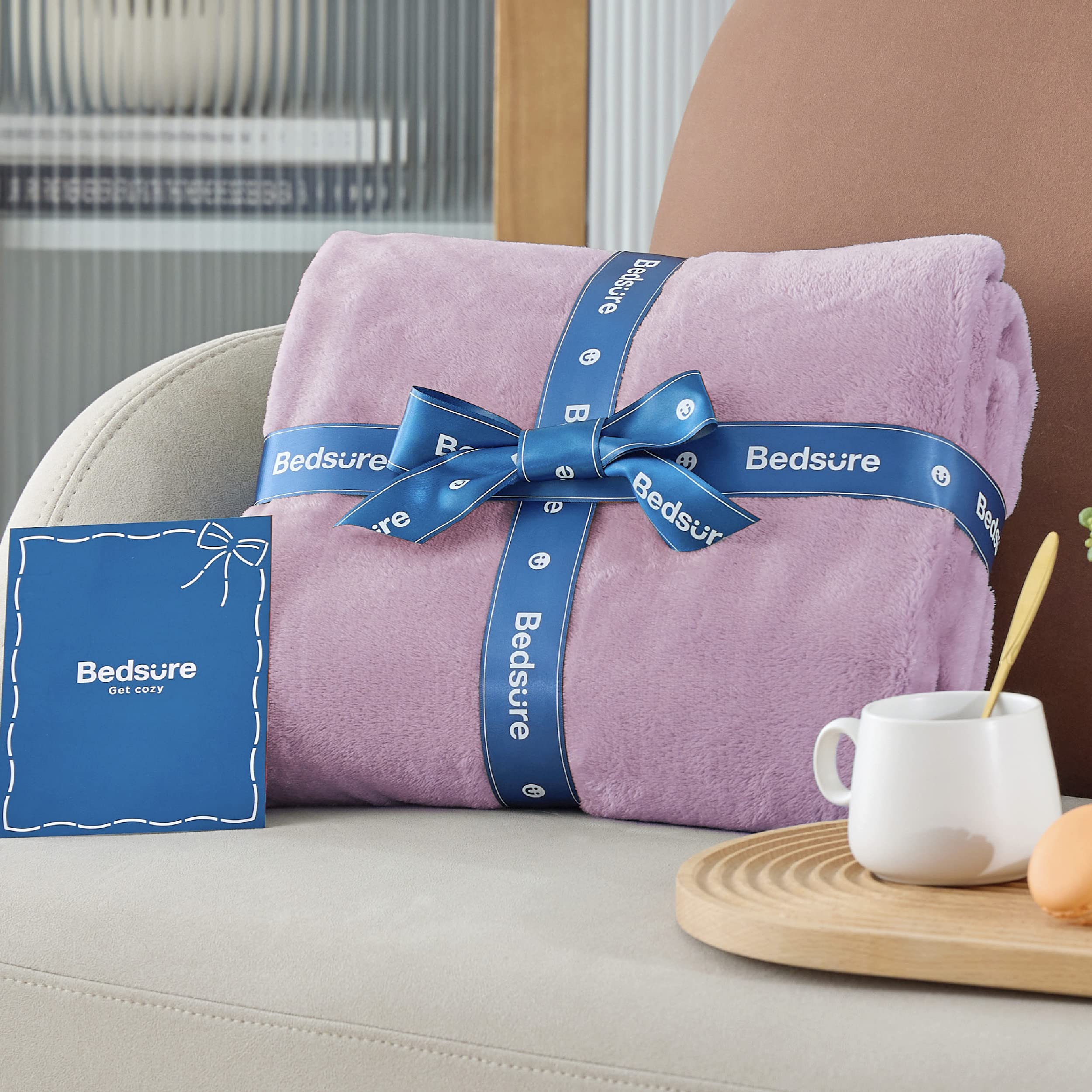 Bedsure GentleSoft next to pillow illustrating 90x90 size and generous coverage