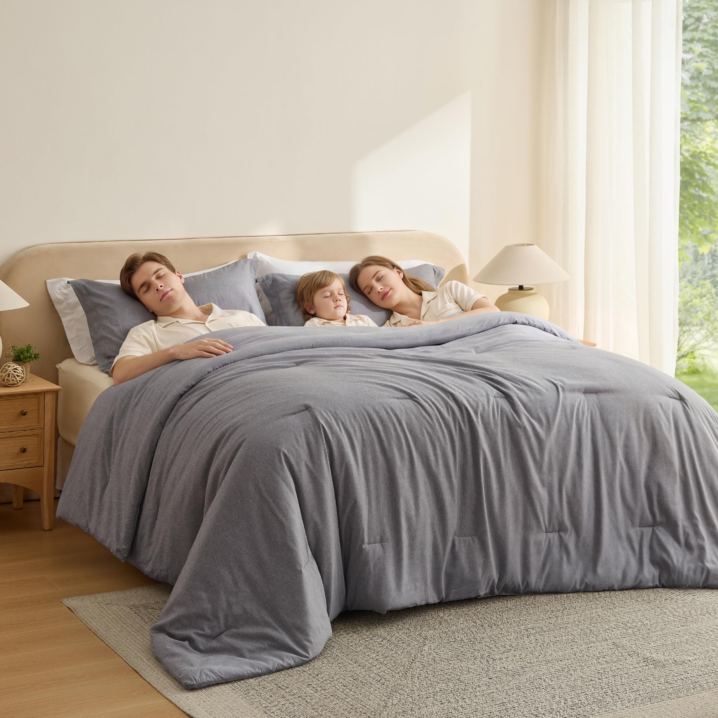Bedsure front view of oversized king comforter showing full bed coverage and cozy look