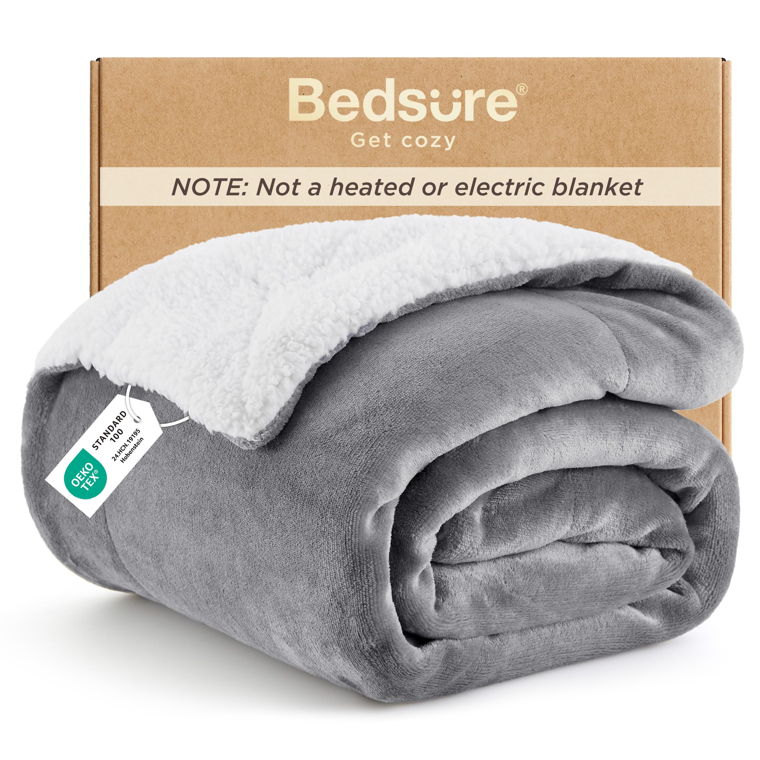 Bedsure grey throw front view showing full twin blanket and modern style