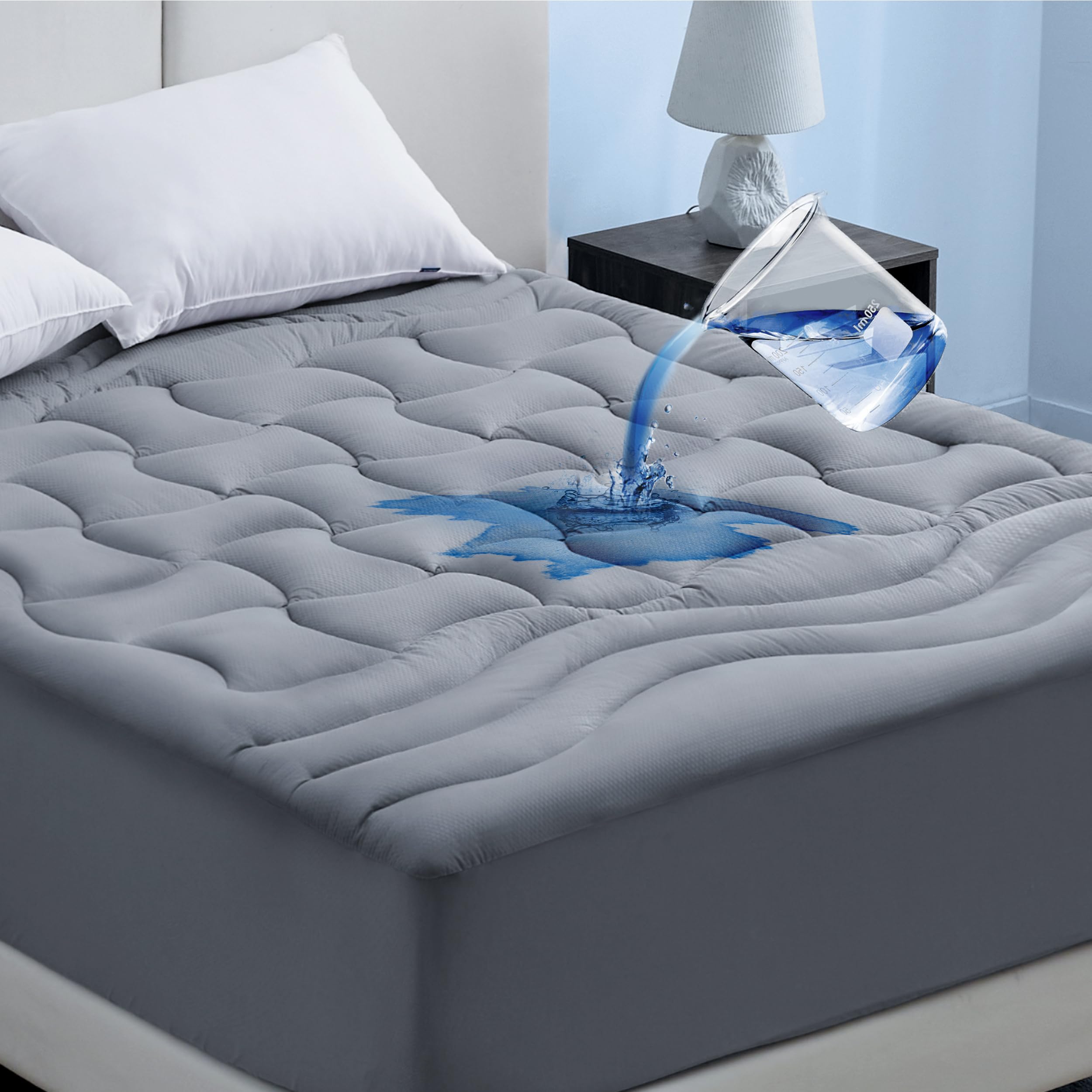 Bedsure grey twin xl front view showing snug fit and quiet protection