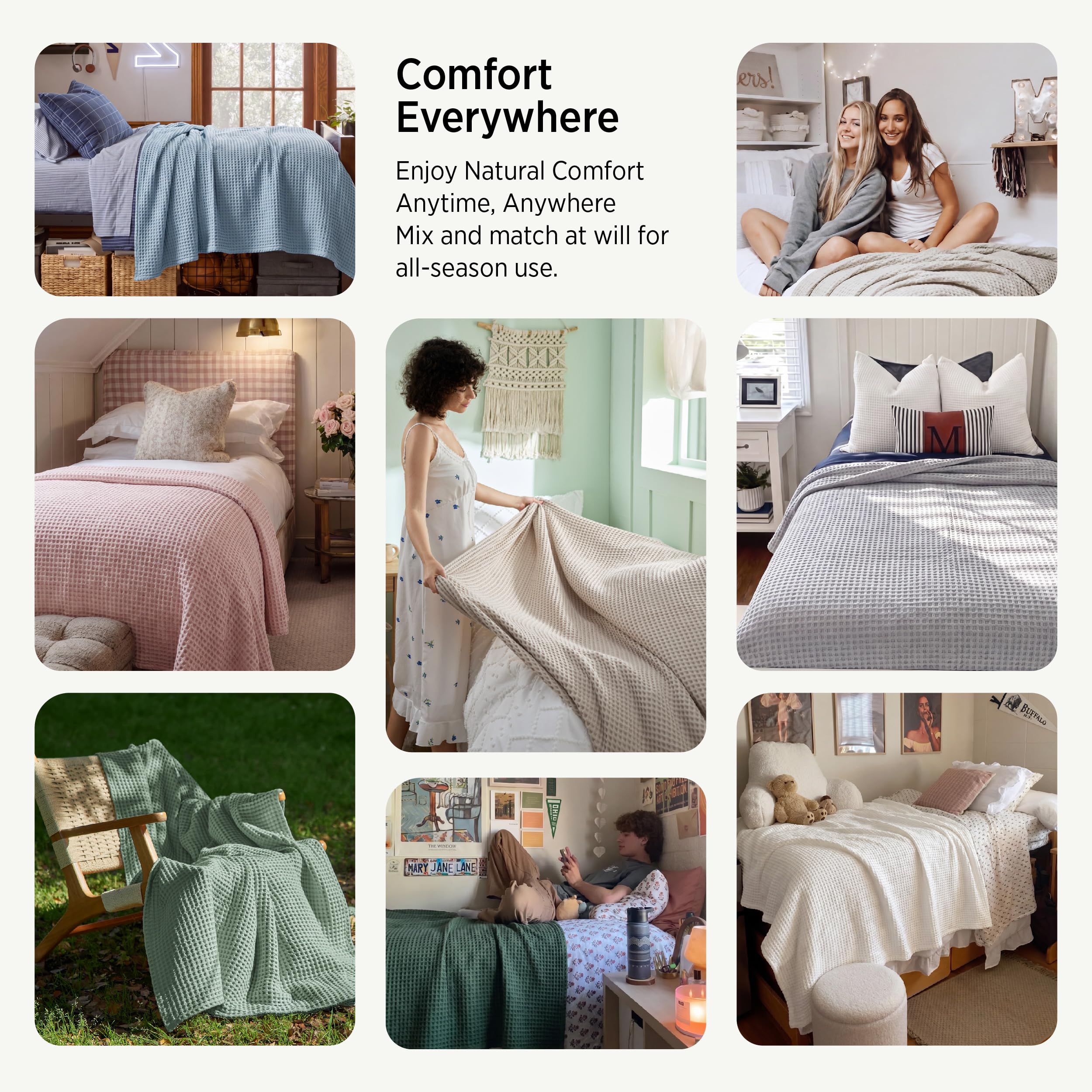 Bedsure hands touching blanket showing soft cotton feel and comfort benefit