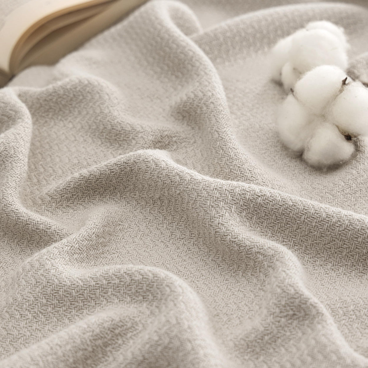 Bedsure blanket front folded showing linen beige finish and refined look