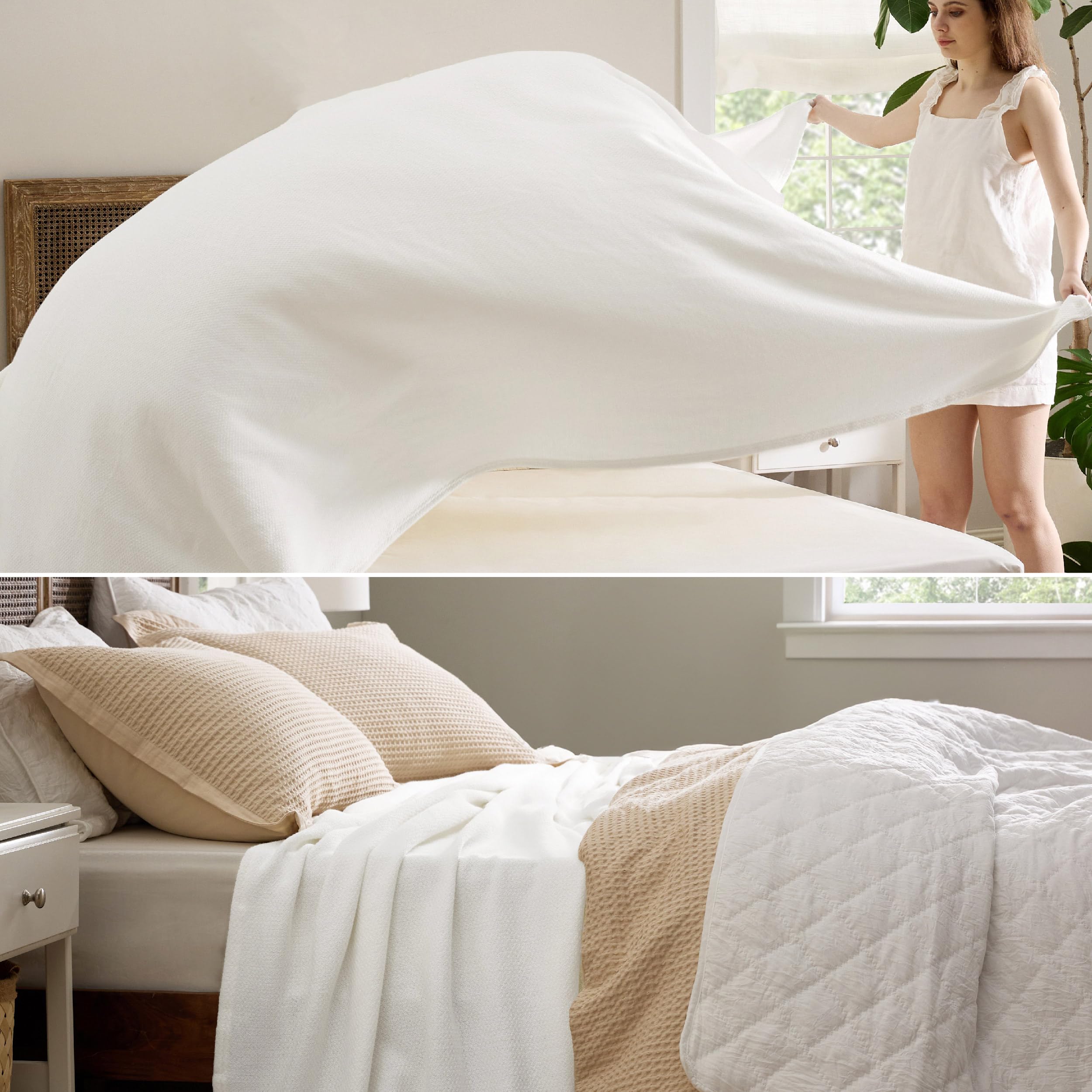 Bedsure blanket draped on queen bed offering extra coverage and breathable comfort