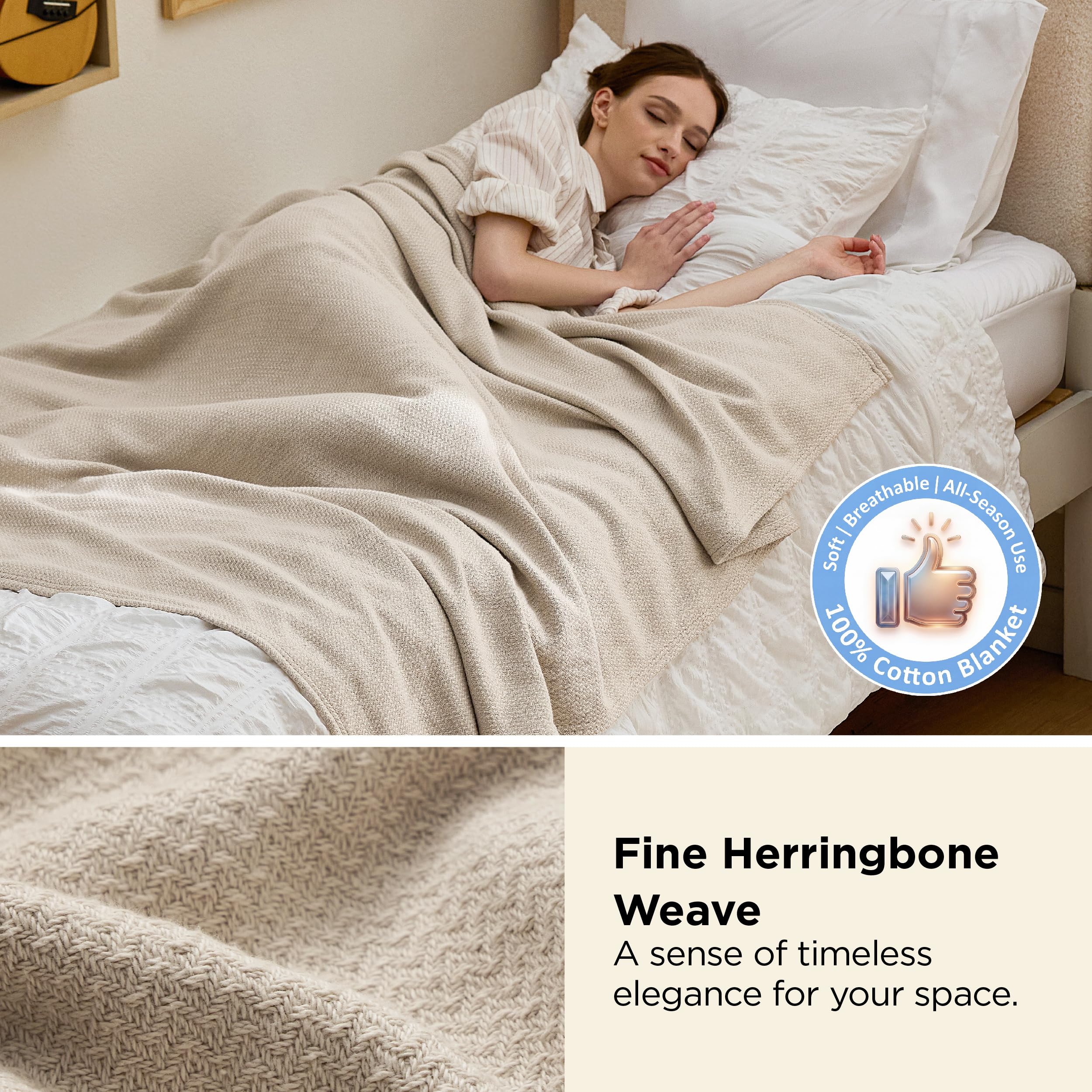 Bedsure herringbone closeup highlighting textured weave and soft hand