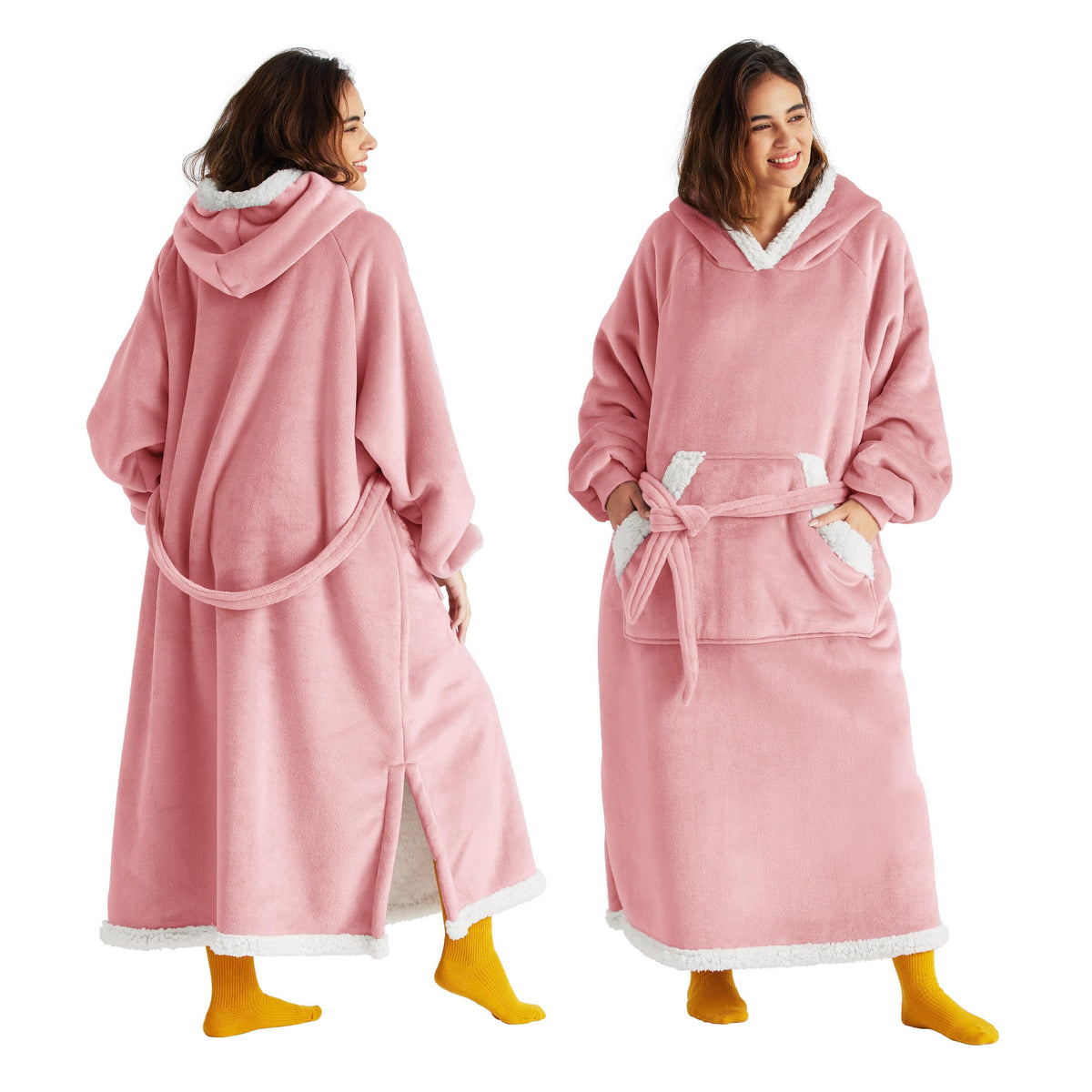 Bedsure hooded blanket front view showing full-length coverage and cozy fit