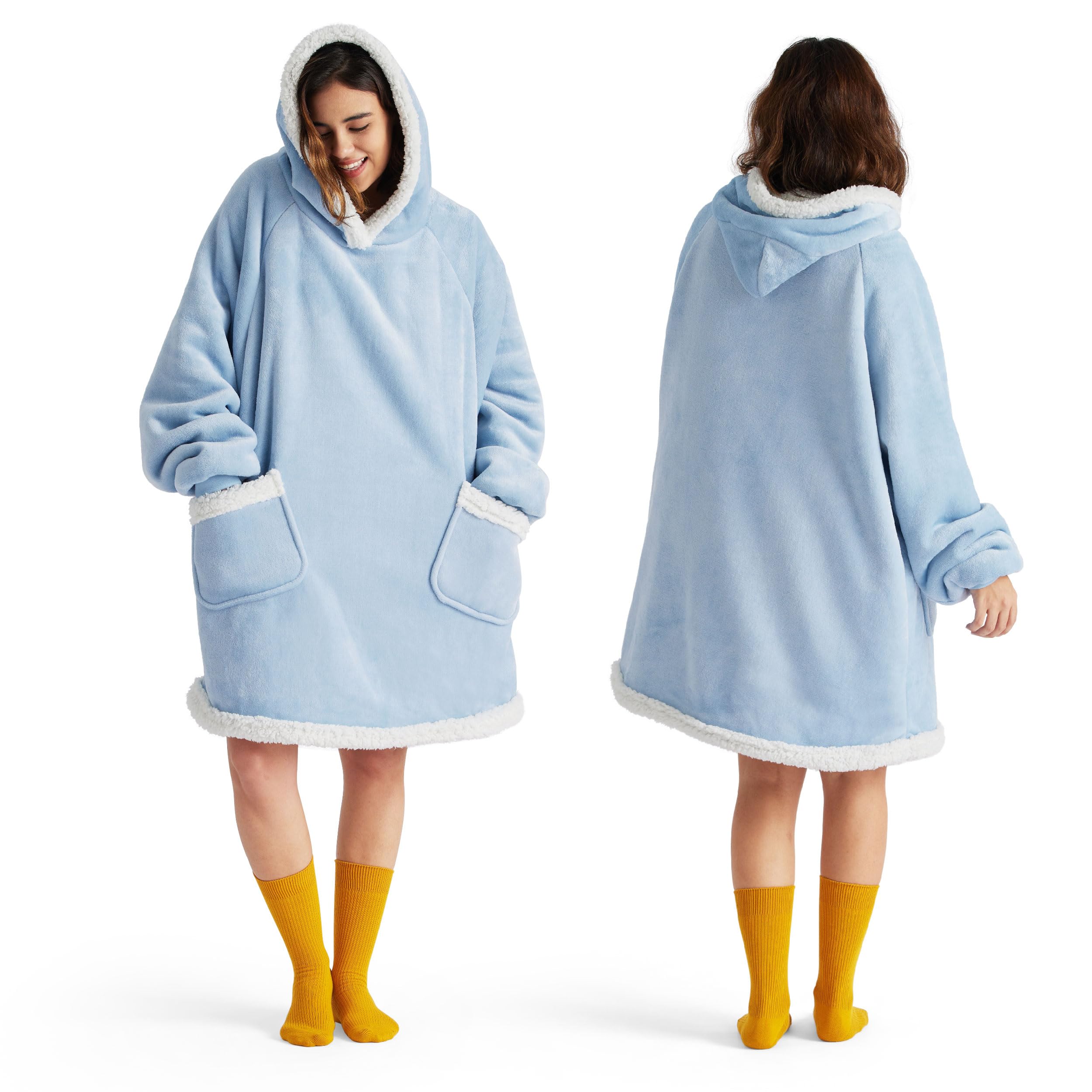 Bedsure sherpa hoodie front view showing cozy fit and warmth