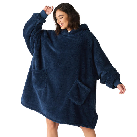 Bedsure navy hoodie front showing roomy fit and cozy look