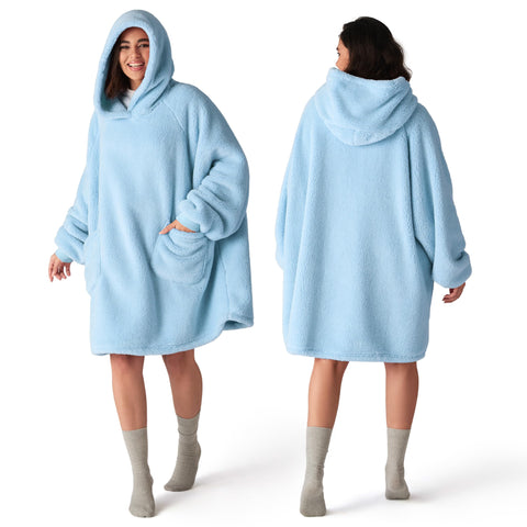 Bedsure sky blue front view showing cozy design and full coverage benefit