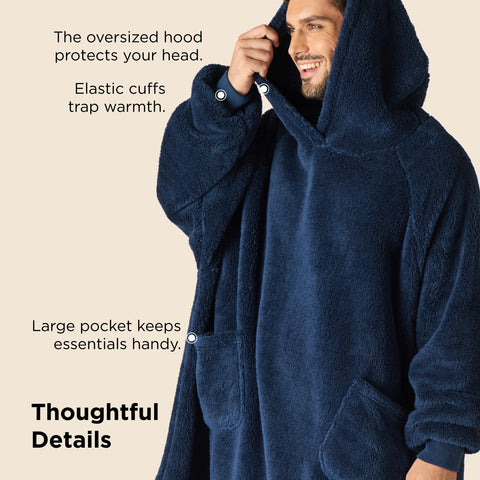 Bedsure hoodie next to a ruler demonstrating size and roomy fit