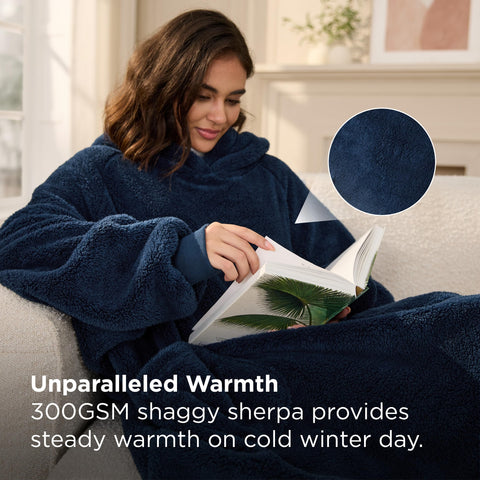 Bedsure wearable blanket hoodie worn at home for comfortable lounging