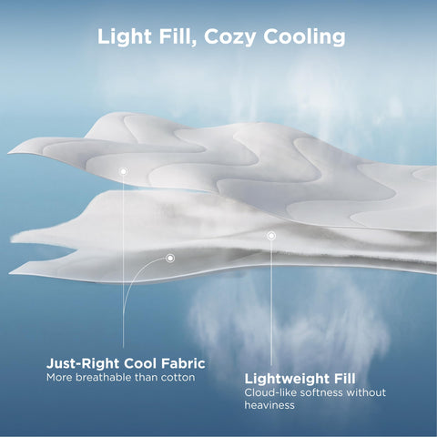 Bedsure in-bed style shot illustrating cooler sleep and neat drape