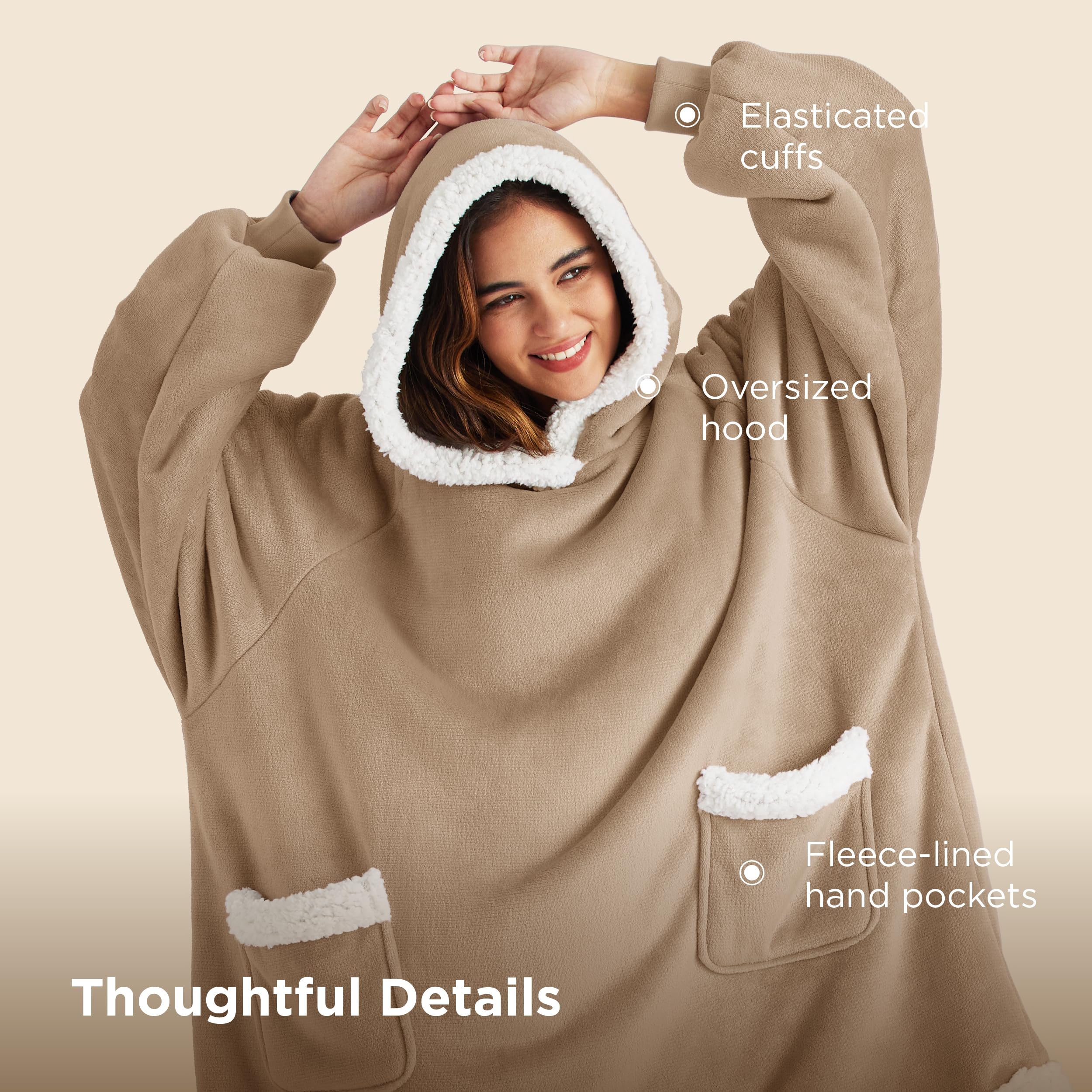 Bedsure wearable blanket in living room demonstrating hands-free mobility