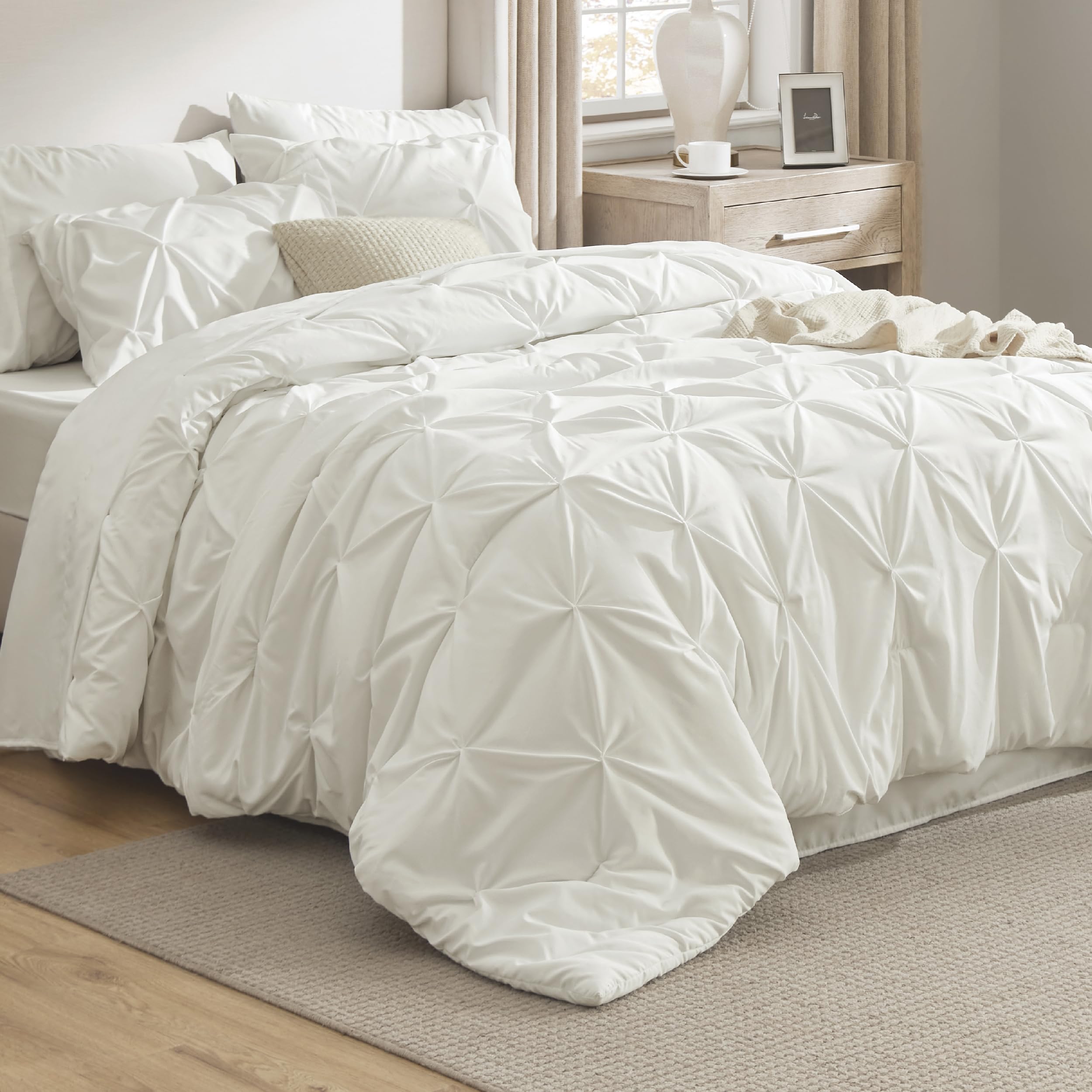 Bedsure ivory comforter front view showing plush look and cozy appeal