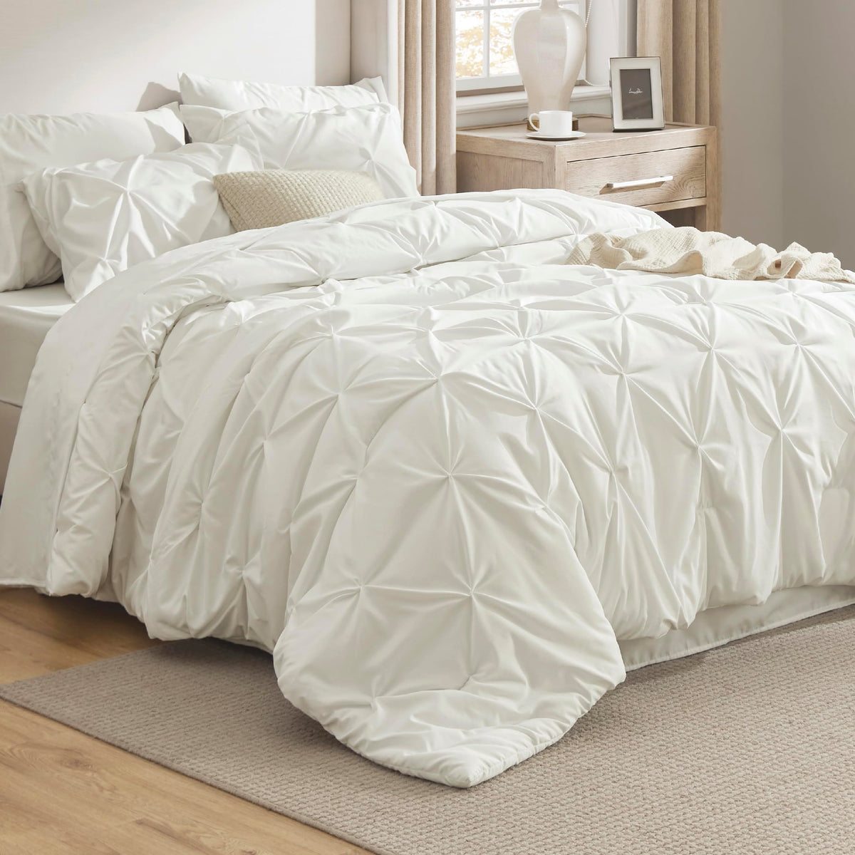 Bedsure ivory comforter front view showing plush look and cozy appeal