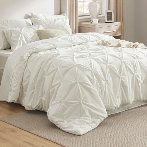 Bedsure ivory comforter front view showing plush look and cozy appeal