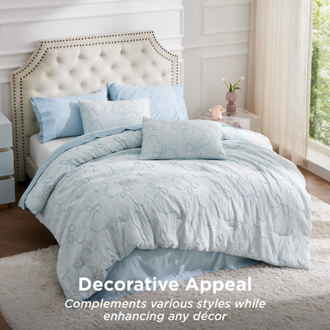 Bedsure jacquard closeup detail revealing 3D butterfly bow texture and decorative depth