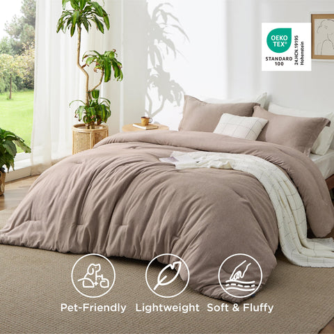 Bedsure khaki matching pillow shams displayed with flange for tailored look