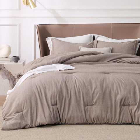 Bedsure khaki fabric close-up highlighting heathered texture and soft feel