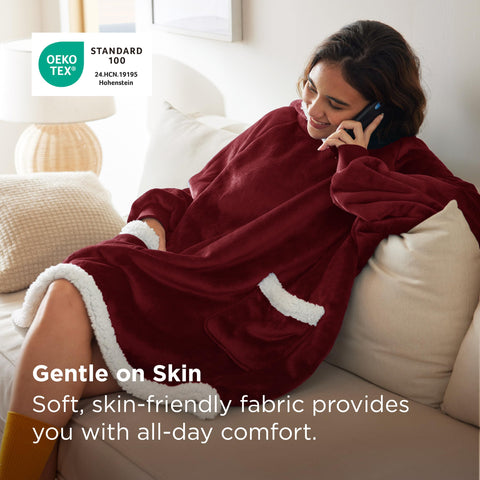 Bedsure sherpa lining close-up demonstrating soft warmth and comfort
