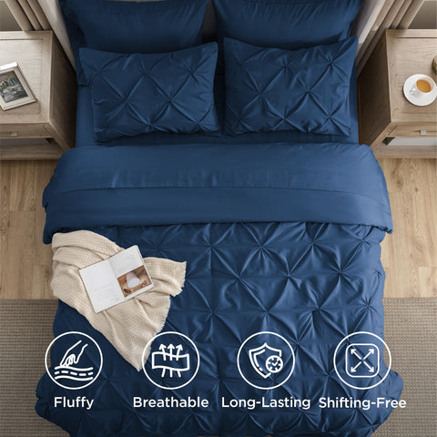 Bedsure navy king bedding styled in bedroom, elevates room decor