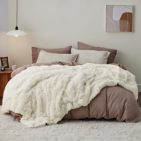 Bedsure front view cream king blanket showing full coverage and cozy styling