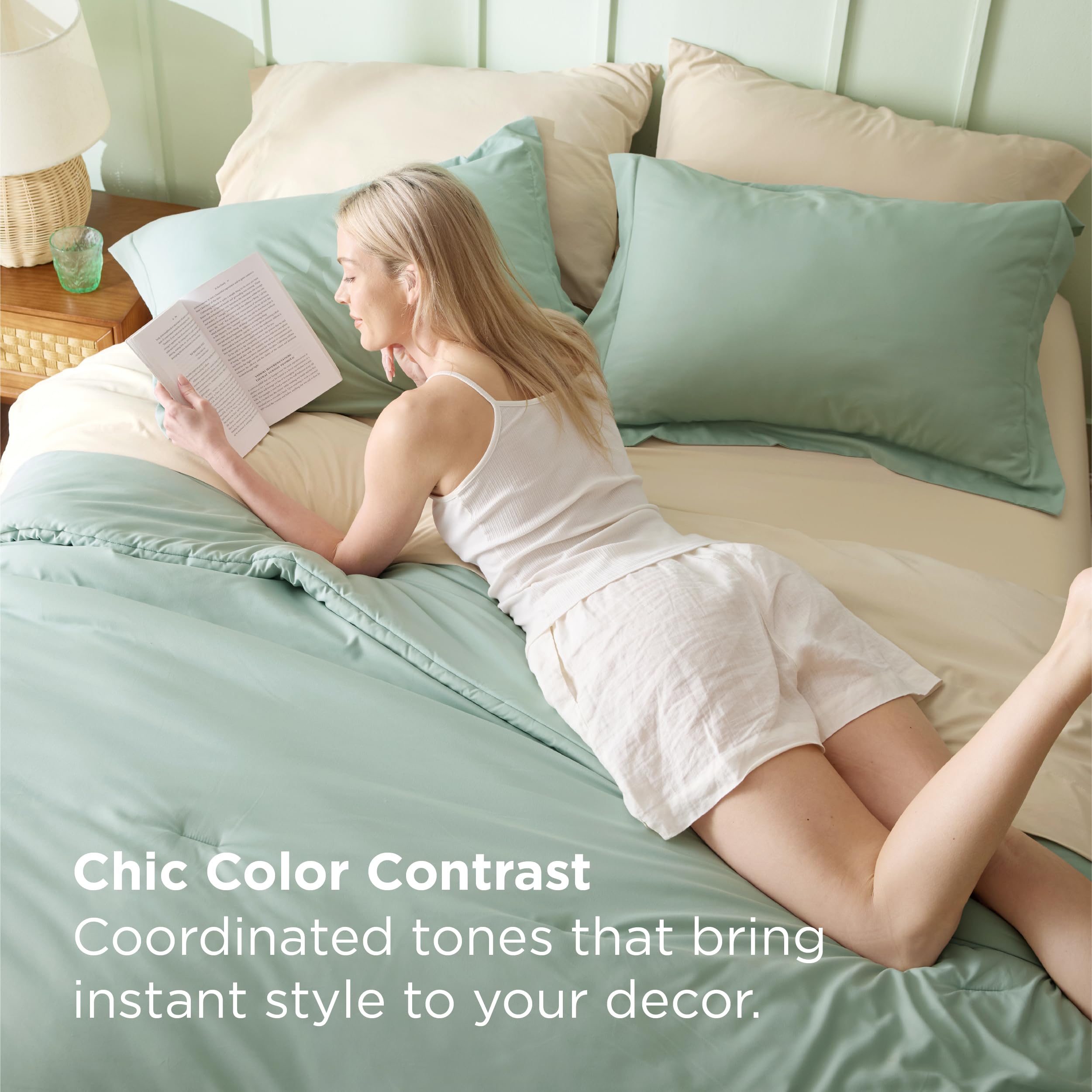 Bedsure close-up of quilt stitching on comforter showcasing durable fill stability and softness